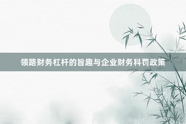 领路财务杠杆的旨趣与企业财务科罚政策
